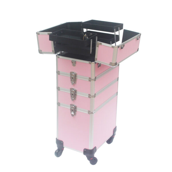 Maletín de maquillaje de visagismo cosmética peluquería trolley estuche de belleza 4 en 1 Rosa - VDD World ES