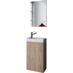 Mueble de baño para lavabo Garcia con lavabo + espejo roble sonoma