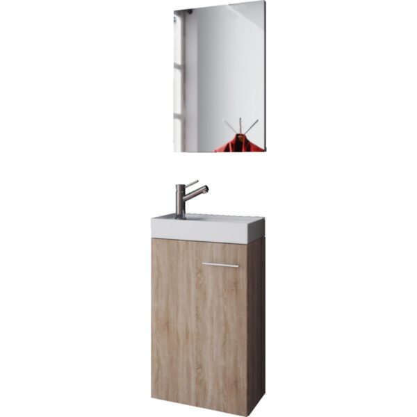 Mueble de baño para lavabo Garcia con lavabo + espejo roble sonoma - VDD World ES