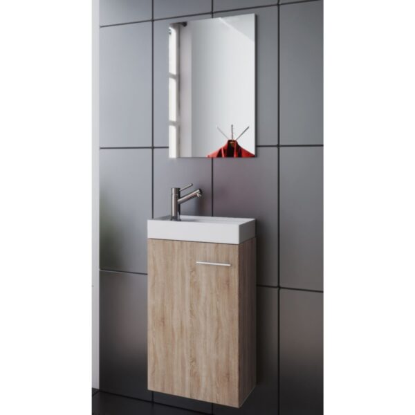 Mueble de baño para lavabo Garcia con lavabo + espejo roble sonoma - VDD World ES