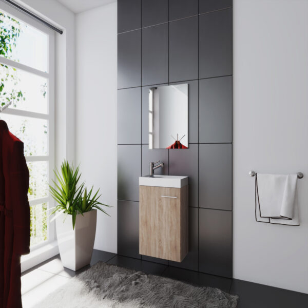 Mueble de baño para lavabo Garcia con lavabo + espejo roble sonoma - VDD World ES