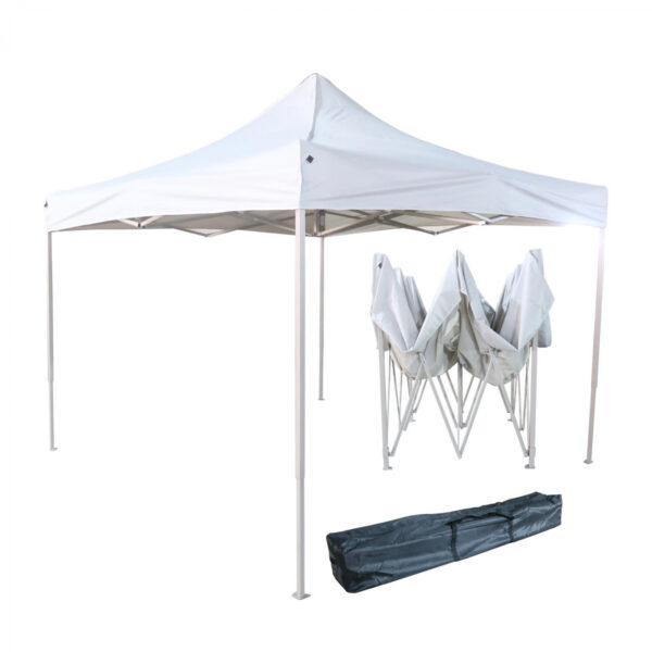 Carpa plegable 3x3, estructura acordeón, tela Oxford 420D blanca con recubrimiento PVC. - VDD World ES