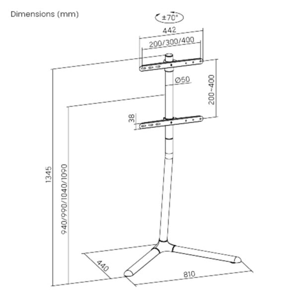 Diseño moderno de estudio con soporte de TV giratorio y ajustable para 32-70 pulgadas. - VDD World ES