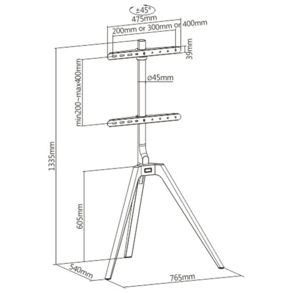 VDD Soporte de TV - Soporte de suelo - Trípode de estudio - Diseño de caballete - Hasta 65 pulgadas - VDD World ES