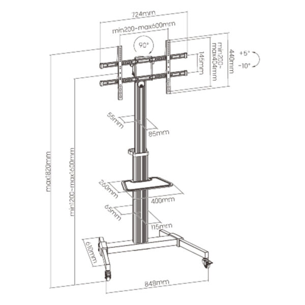 VDD TV Standard - TV Tripod - TV Foot - Monitor Standard - Móvil & en altura ajustable 140 a 160 cm - VDD World ES